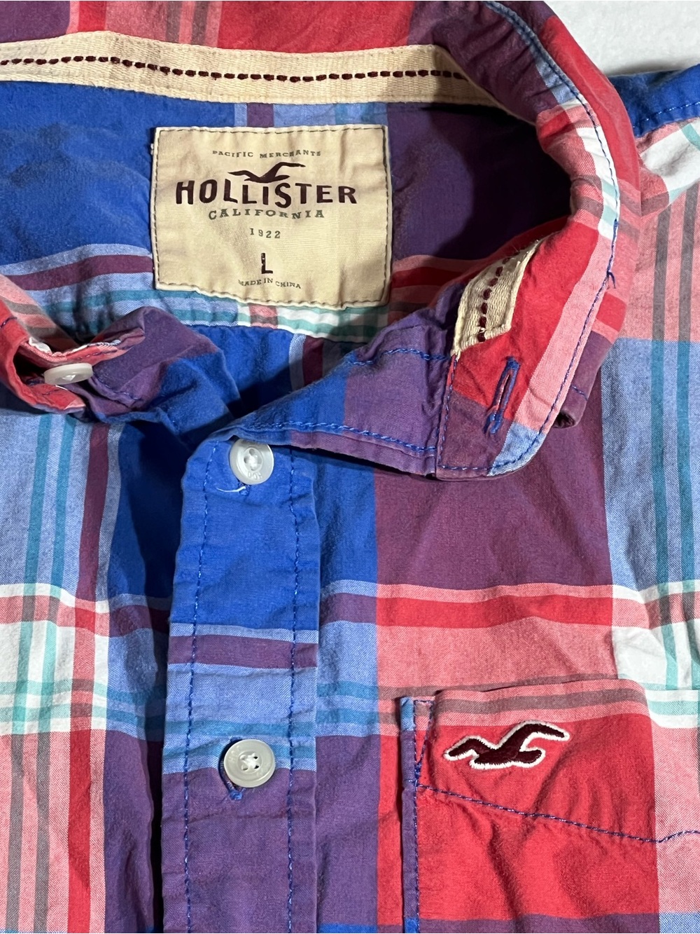 Hollister Men's Red, Blue & Purple Plaid Button-Down Shirt